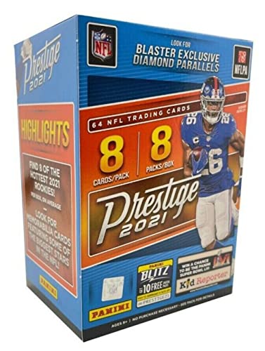 2021 Panini Prestige NFL Football Blaster Box (64 Cards/bx) Look for Blaster Exclusive Diamond Parallel and Memorabilia Cards